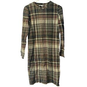 Zara Woman Plaid Long-Sleeve Midi Dress EUR/USA M MEX 28 Made In Portugal